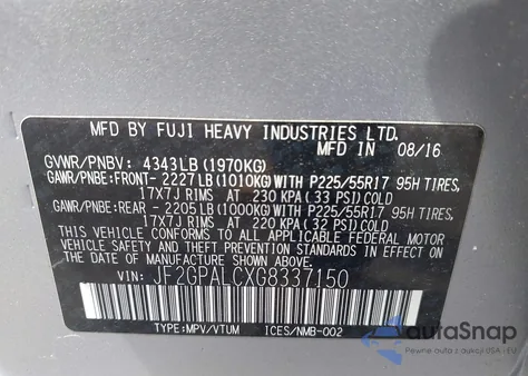 2016 Subaru Crosstrek 2.0I Limited from USA, damaged, VIN JF2GPALCXG8337150